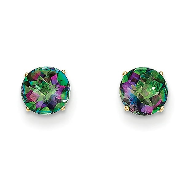 14Kt Yellow Gold Mystic Topaz 6mm Heart Shape Bezel Stud Earrings 14Kt Yellow Gold Mystic Topaz 6mm Heart Shape Bezel Stud Earrings